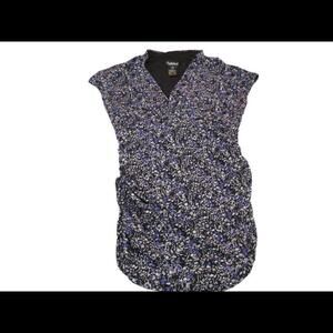 Unlisted by Kenneth Cole Womens Sleeveless Ruched V Neck Multicolor Blouse Top L